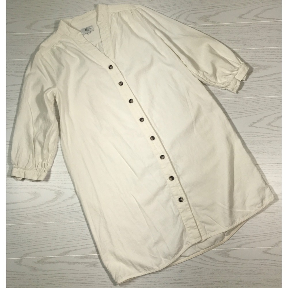 Linen Blend Tunic Shirt Dress Women Medium White Noa Noa Button Front Lagenlook